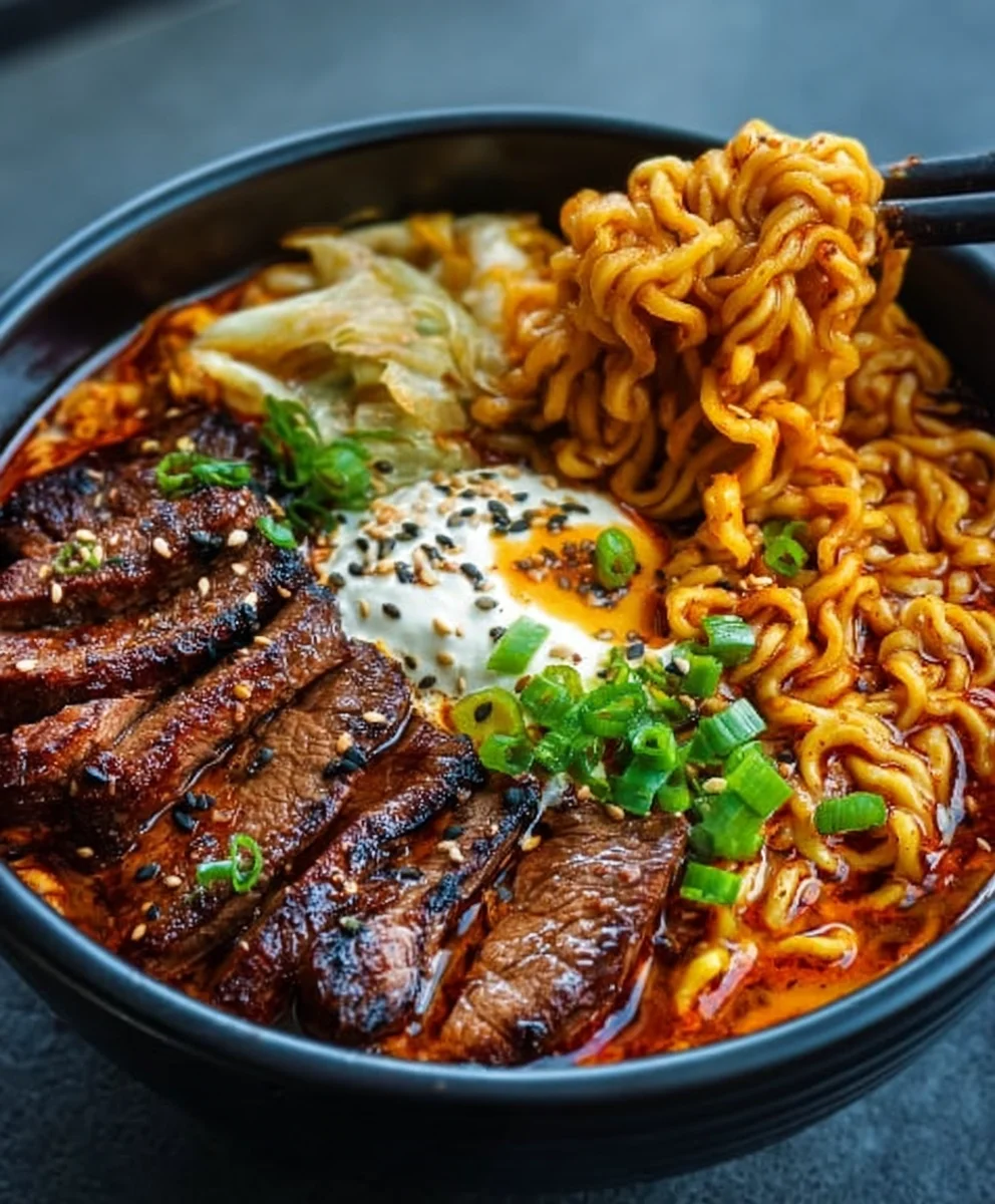 Scharfes Rindfleisch-Ramen mit cremiger Sauce