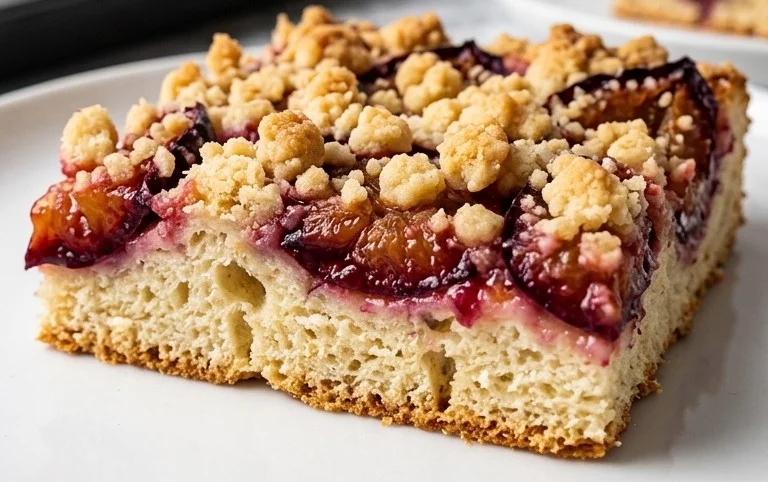 Rezept für Streusel-Pflaumenkuchen vom Blech mit Hefeteig