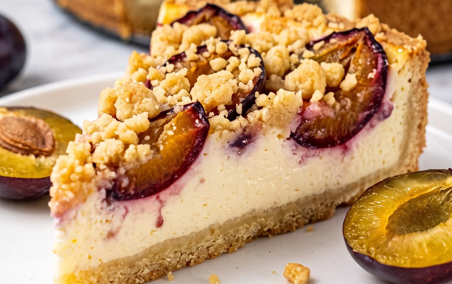 Zwetschgen-Käsekuchen - mit Mürbeteigboden & Streusel